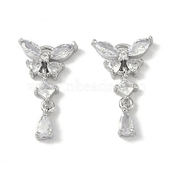 Brass Micro Pave Clear Cubic Zirconia Pendants, Butterfly, Platinum, 21.5x13x4mm, Hole: 1.8mm(X-KK-S367-10B)