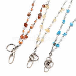 304 Stainless Steel ID Card Neck Strap Card Holder, Badge Holder Lanyard, with Glass Beads and Chip Natural & Synthetic Gemstone Beads, 31.5 inch(80cm)(AJEW-PH01412)