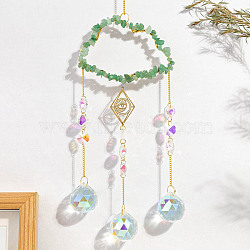 Natural Aventurine Copper Wire Wrapped Cloud Hanging Ornaments, Teardrop Glass Tassel Suncatchers for Home Outdoor Decoration, 420mm(PW-WG49920-02)