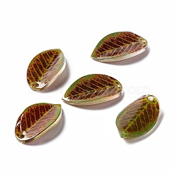 Printed Opaque Acrylic Pendants, Leaf, Coffee, 23x13.5x4mm, Hole: 1.6mm(MACR-F071-20)