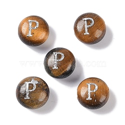 Natural Tiger Eye Beads, Rondelle with Letter, Letter P, 8.5~9x5~5.5mm, Hole: 1.2mm(G-L524-20P-02)