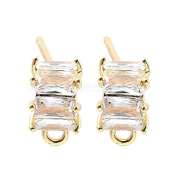 Brass Clear Cubic Zirconia Stud Earring Findings, with Loop, Real 18K Gold Plated, Rectangle, 9x5mm, Hole: 1.2mm, Pin: 12x0.7mm(KK-A238-01A-G)