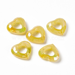 UV Plating Rainbow Iridescent Acrylic Bead Frames, Faceted Heart, Gold, 24x26x9mm, Hole: 1.5mm, Inner Diameter: 13x13mm(PACR-M003-04F)