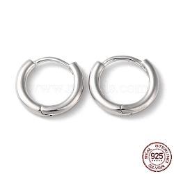 Rhodium Plated 925 Sterling Silver Huggie Hoop Earrings, with S925 Stamp, Platinum, 11x12x2mm(STER-D016-03A-P)