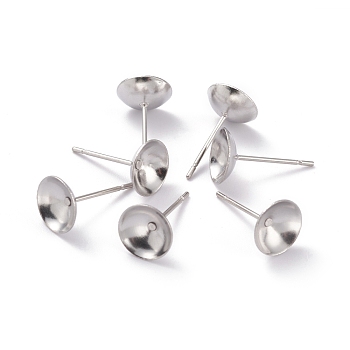 304 Stainless Steel Stud Earring Settings, Cone, Stainless Steel Color, 8x0.3mm, Inner Diameter: 7mm, Pin: 0.7mm
