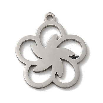 201 Stainless Steel Pendants, Laser Cut, Stainless Steel Color, Flower Charm, 15x13x1mm, Hole: 1mm