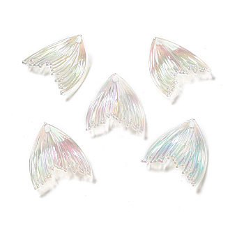UV Plating Rainbow Iridescent Transparent Acrylic Pendants, Fishtail Charm, Clear AB, 27x25.7x5mm, Hole: 1.6mm