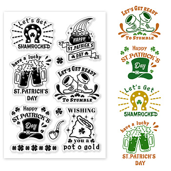 Saint Patrick's Day Custom PVC Plastic Clear Stamps, for DIY Scrapbooking, Photo Album Decorative, Cards Making, Word, 160x110mm