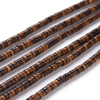 Natural Yellow Tiger Eye Beads Strands, Heishi Beads, Flat Round/Disc, 4~4.5x2.5mm, Hole: 0.7mm, about 167pcs/strand, 15.43 inch(39.2cm)