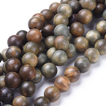 Natural Sandalwood Beads Strands, Round, Olive, 4mm, Hole: 1mm, about 98pcs/strand, 15.5 inch(39.5cm)