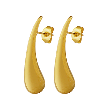 304 Stainless Steel Stud Earrings, Teardrop, Golden, No Size