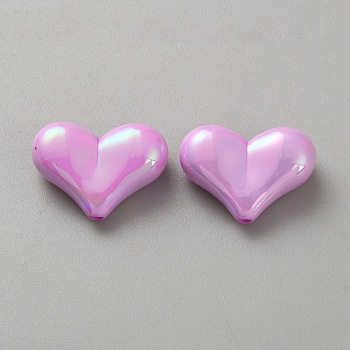 10Pcs Opaque Acrylic Beads, AB Color Plated, Heart, Plum, 16x22x9mm, Hole: 1.6mm, 10pcs/set