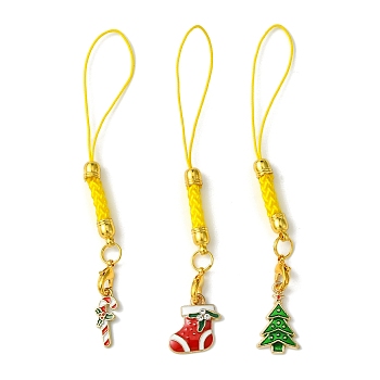 Christmas Theme Polyester with Alloy Enamel Mobile Straps, for Mobile Accessories Decoration, Gold, 10.5~11cm