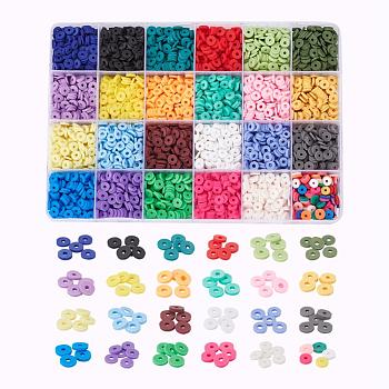 4224Pcs 24 Colors Handmade Polymer Clay Beads, Disc/Flat Round, Heishi Beads, for DIY Jewelry Crafts Supplies, Mixed Color, 6x1mm, Hole: 2mm, 176pcs/color