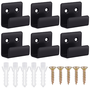 10Pcs Iron Wall Mounted Hook Hangers for Ceramic Tiles, with Iron Screws & Plastic Anchor Plug, Black, 40x34.5x20mm, Hole: 4.5mm, Inner Diameter: 14.5mm