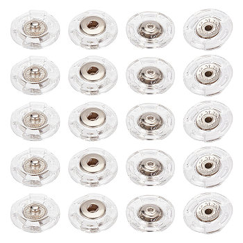 25Pcs Plastic Snap Button, Garment Buttons, Flat Round, Clear, 18x5mm