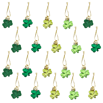 40Pcs 4 Style Saint Patrick's Day Ornaments, Plastic Clover Pendants Decorations, Mixed Color, 85~92mm, 10pcs/style