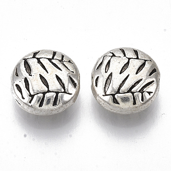 Tibetan Style Alloy Beads, Cadmium Free & Lead Free, Textured, Flat Round, Antique Silver, 10x5mm, Hole: 1mm, about 565pcs/1000g
