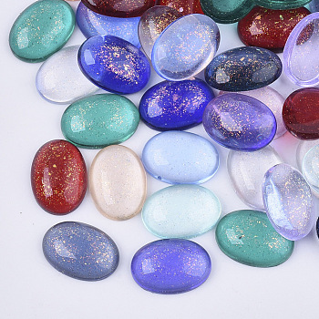 Transparent Resin Cabochons, with Glitter Powder, Oval, Mixed Color, 14x10x4.5mm