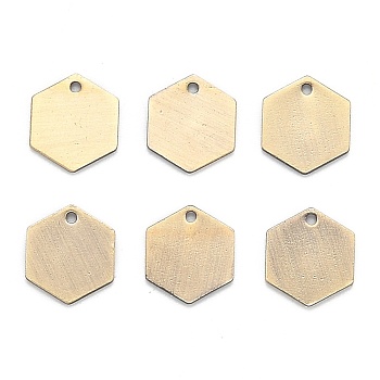 Brass Charms, Stamping Blank Tag, Long-Lasting Plated, Hexagon, Brushed Antique Bronze, 12x10x1mm, Hole: 1.2mm
