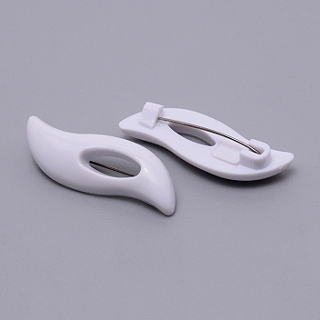 Resin Brooches, with Stainless Steel Pin, White, 40x13x9mm