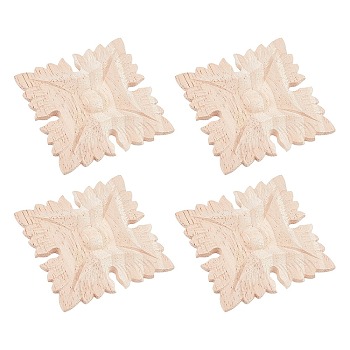 Natural Solid Wood Carved Onlay Applique Craft, Unpainted Onlay Furniture Home Decoration, Square, BurlyWood, 58x58x6.5mm