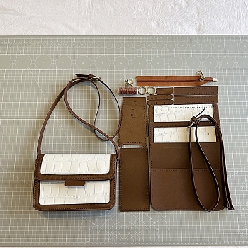 DIY Imitation Leather Crossbody Lady Bag Making Kits, Handmade Mini Shoulder Bags Sets for Beginners, Coffee, Finish Product: 14x20x6cm