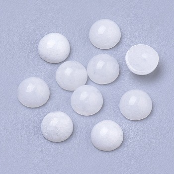 Natural White Jade Cabochons, Dyed, Half Round/Dome, White, 6x3~4mm