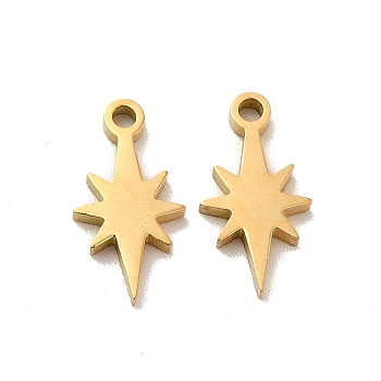 Ion Plating(IP) 304 Stainless Steel Charms, Laser Cut, Star, Golden, 13x7x1.5mm, Hole: 1.4mm