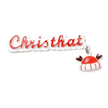 Christmas Theme Opaque Resin Cabochons, with Platinum Tone Iron Loops, Christmas Hat, Orange Red, 78x35x7mm