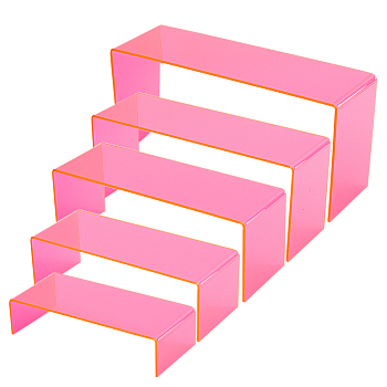 5-Tier Acrylic Display Riser Stands, Jewelry Organizer Rack for Shoes, Cosmetics, Glasses, Jewelry Display, Pearl Pink, 18~26x8x4~12cm, 5pcs/set