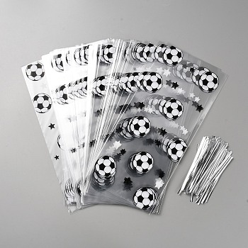 OPP Cellophane Bags Sets, Twist Tie, Rectangle, Football, 27.5x12.5cm, 100pcs