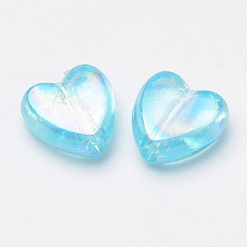 Transparent Acrylic Beads, AB Color, Heart, Sky Blue, 8.5x8.5x4mm, Hole: 1mm, about 2840pcs/500g