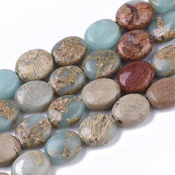 Natural Aqua Terra Jasper Beads Strands, Oval, 10x8x4~5mm, Hole: 1mm, about 39~41pcs/strand, 15.35 inch(39cm)