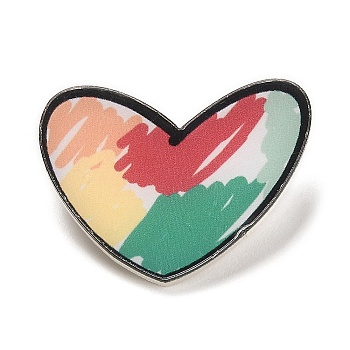 Cartoon Style Acrylic Brooch, Platinum Iron Pin for Backpack Clothes, Heart, 23x30x2mm