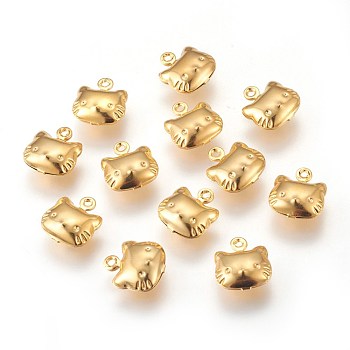 304 Stainless Steel Kitten Charms, Cat Head Shape, Golden, 9.5x10.5x4mm, Hole: 1mm