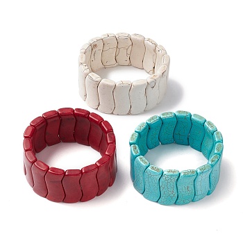 Dyed Synthetic Turquoise Wave Beaded Stretch Bracelets, Tile Bracelet, Mixed Color, Inner Diameter: 2-1/8 inch(5.35cm)