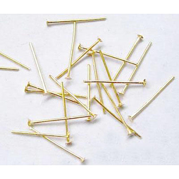 Cadmium Free & Nickel Free & Lead Free, Golden Iron Flat Head Pins, Size: about 0.75~0.8mm thick(20 Gauge), 18mm long, Head: 2mm