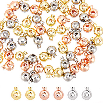 60Pcs 3 Colors Brass Crimp Beads, Long-Lasting Plated, Round, Mixed Color, 4.5x3.5x3mm, Hole: 0.8mm, 20pcs/color