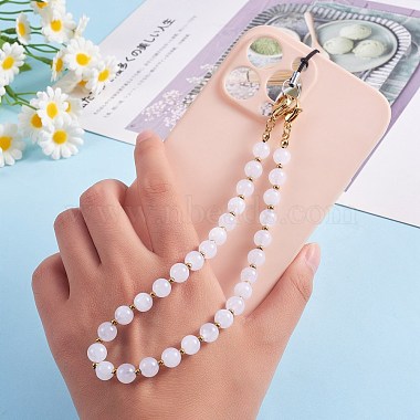 Natural Malaysia Jade & 304 Stainless Steel Round Beaded Mobile Straps(HJEW-SW00043-05)-4