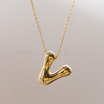 Brass Chunky Initial Pendant Necklaces, with Stainless Steel Lobster Claw Clasps, Real 14K Gold Plated, Letter V, 17.72~18.90 inch(45~48cm)(WG97A63-22)