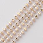 Brass Faceted Ball Chains, Soldered, Rack Plating, Two Tone, White, 1.5mm(CHC-D268-16)