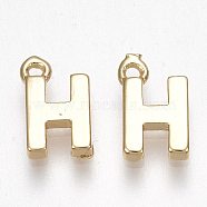 Brass Charms, Letter, Nickel Free, Real 18K Gold Plated, Letter.H, 8.5x5x1.5mm, Hole: 0.8mm(KK-S350-167H-G)