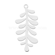 201 Stainless Steel Pendants, Laser Cut, Leaf, Stainless Steel Color, 31.5x15x1mm, Hole: 1.6mm(STAS-S105-LA772-1)