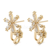 Brass with Clear Cubic Zirconia Stud Earrings, Flower, Light Gold, 21.5x18.5mm(EJEW-B035-09KCG)