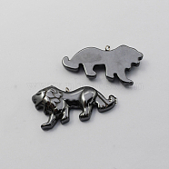 Non-magnetic Hematite Pendants, Grade A, with Iron Findings, Lion, Black, 25x49x7mm, Hole: 2mm(G-Q894-17)