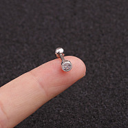 316L Surgical Stainless Steel Micro Pave Clear Cubic Zirconia Flat Round Cartilage Earrings, Stainless Steel Color, 6mm, Pin: 1.2mm(WG9CD6D-43)