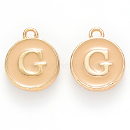 Golden Plated Alloy Enamel Charms, Cadmium Free & Lead Free, Enamelled Sequins, Flat Round with Letter, Wheat, Letter.G, 14x12x2mm, Hole: 1.5mm(X-ENAM-S118-06G)