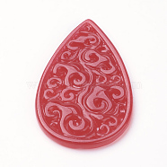 Natural Jade Pendant, Dyed, teardrop, Red, 39x24x2mm, Hole: 1mm(G-E418-85A)