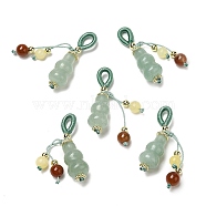 Natural Green Aventurine Pendants, Gourd Charms with Agate, Topaz Jade, Brass Beads, Real 14K Gold Plated, 30mm, Pendant: 18x8mm(G-K341-12G)